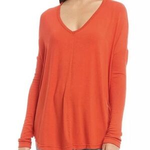 Free People V-Neck Long Sleeve Top - Red